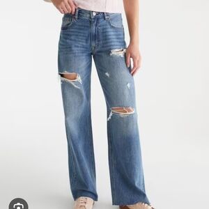 Aeropostale Light Blue Ripped Wide Leg Jeans Sz 8